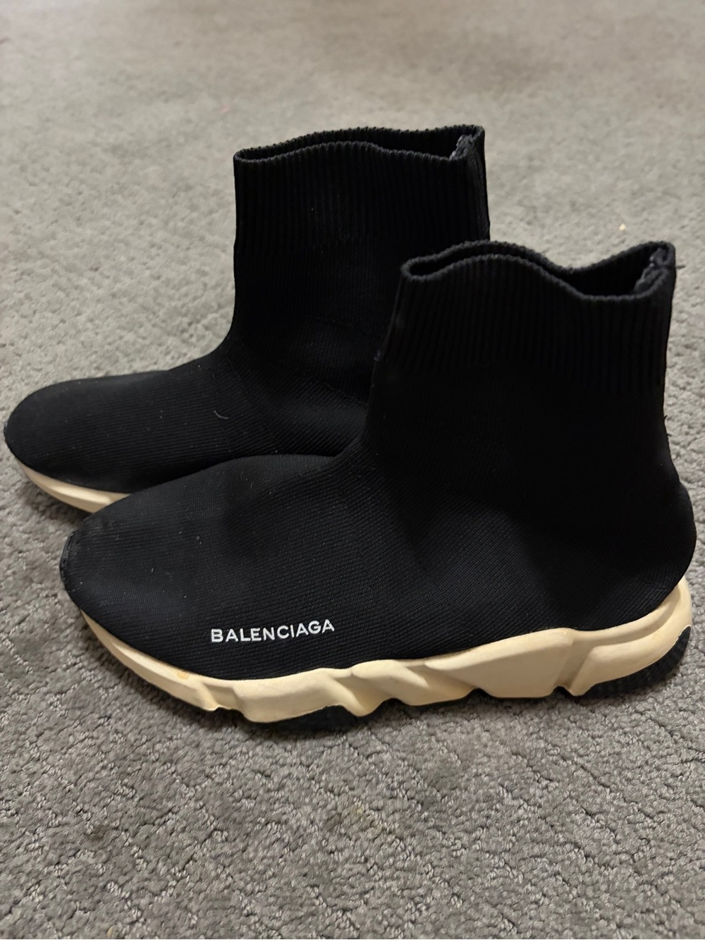 Balenciaga Black Sock Ankle Boots with Cream Sole